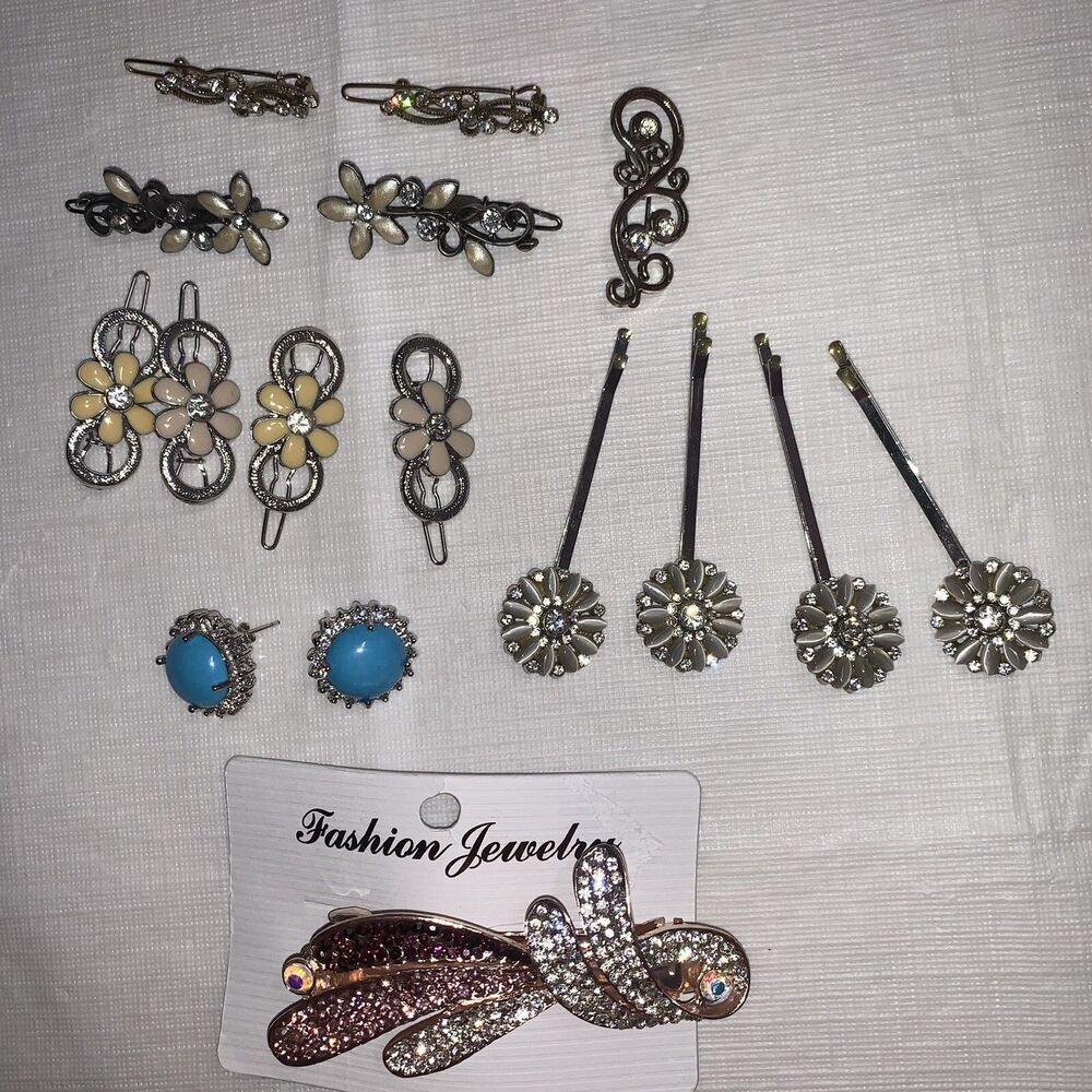 Hair accessories set lot bundle gentle used / new crystal floral metal jewelry